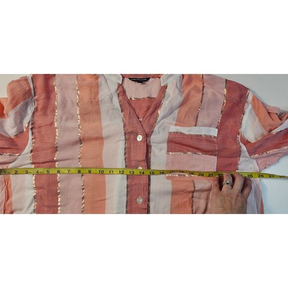 Club z collection pink metallic roll tab long sleeve lightweight button up 2X - Picture 7 of 8